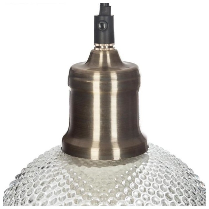 Suspension boule en verre strié - Ø 15 x H 19 cm - Transparent