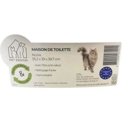 PET DESIGN Sacha Maison de toilette - 56 x 40 x 39 cm - Noir et blanc - Pour chat