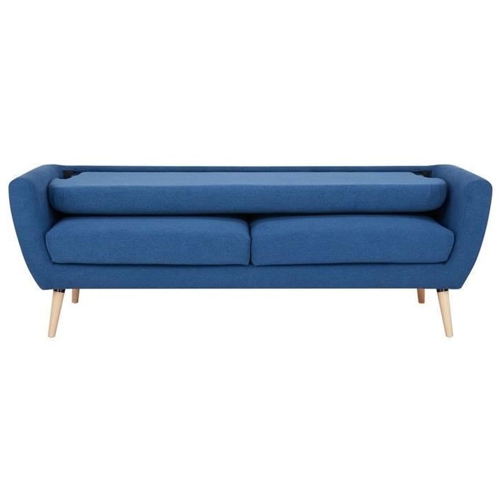 Canapé 3 places LILLY -Tissu Bleu - L 193 x P 79 x H 86 cm