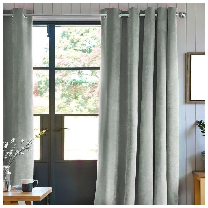 Rideau velours 100% Polyester - Gris clair - 140x250 cm