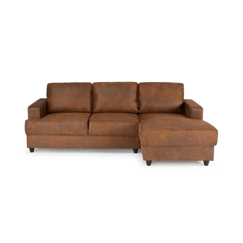 Canapé d'angle droit 4 places - Tissu marron vintage - Contemporain - L 215 x P 140 x H 86 cm - PAUL