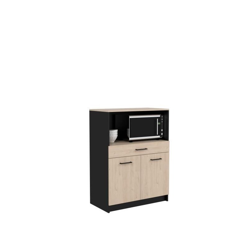 Buffet Cuisine - L 80 x P 42,8 x H 107 cm - 1 Tiroir et 2 Portes - Chene et noir - IDEM