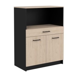 Buffet Cuisine - L 80 x P 42,8 x H 107 cm - 1 Tiroir et 2 Portes - Chene et noir - IDEM