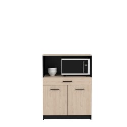 Buffet Cuisine - L 80 x P 42,8 x H 107 cm - 1 Tiroir et 2 Portes - Chene et noir - IDEM