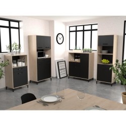 FACTORY Demi colonne 60 cm - 1 porte et 1 tiroir - L 60 x P 43 x H 118 cm - Chene et noir - EKIPA