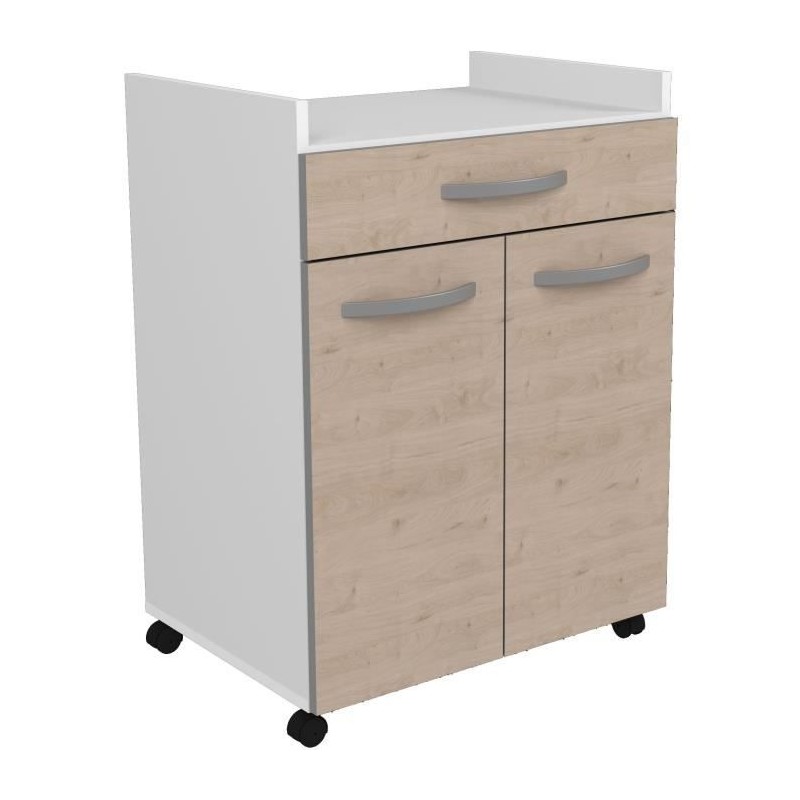 OSLO Desserte de 60 cm - 1 Tiroir et 1 Porte - L 60 x P 44 x H 81 cm - Coloris Chene