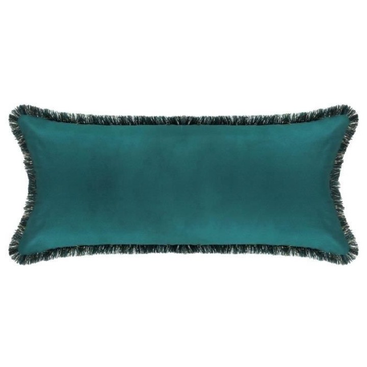 Coussin Velours brodé Feel Polyester - 25x58 cm - Bleu Canard