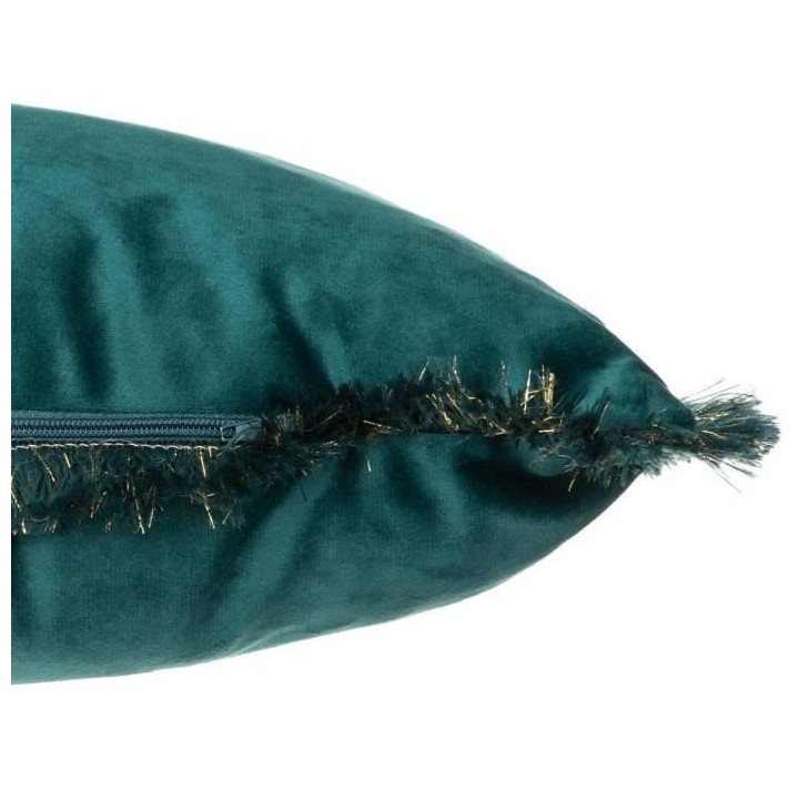 Coussin Velours brodé Feel Polyester - 25x58 cm - Bleu Canard