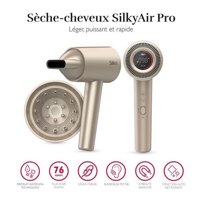 Séche cheveux moteur brushless SILK'N SilkyAir pro - HDB1PE1001 - Flux 76km/H - 75db