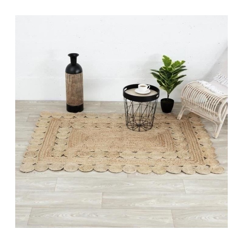 Tapis beige en jute ajouré Esra - Rectangulaire - 120x170 cm