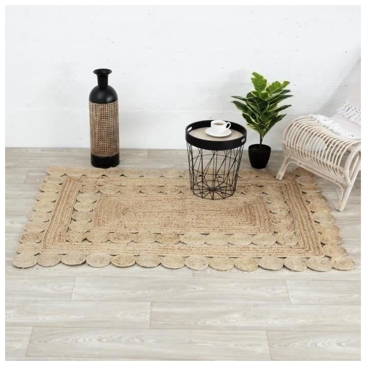 Tapis beige en jute ajouré Esra - Rectangulaire - 120x170 cm