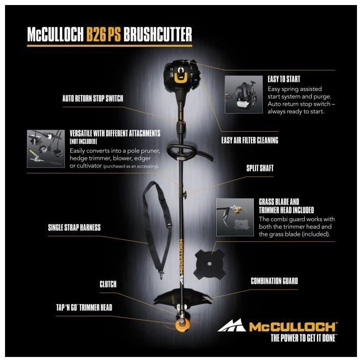 MCCULLOCH Coupe-bordures thermique B26 PS – Largeur coupe 40cm – D