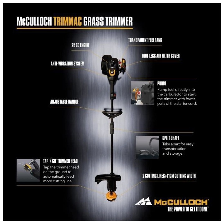 Coupe-bordure thermique MCCULLOCH - TRIMMAC - 25 cc - 40 cm - Réservo