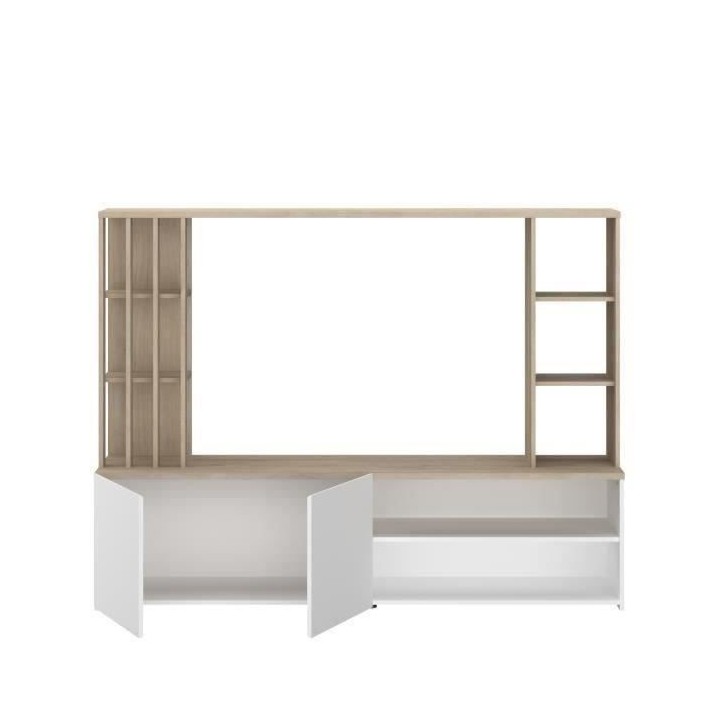 Meuble TV mural complet AUSTRAL - Papier décor chene du Japon et blan