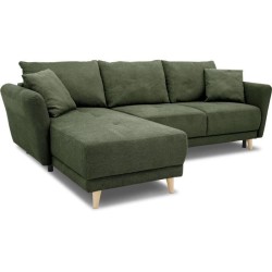 Canapé d'angle convertible réversible 3-4 places CLAUDIUS - Tissu Vert Olive - Coffre de rangement - L 244 x P 158 x H 95 cm