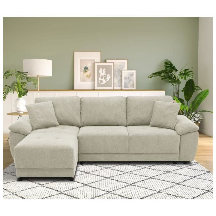 Canapé d'angle convertible réversible 4 places ARIEL - Tissu Beige -