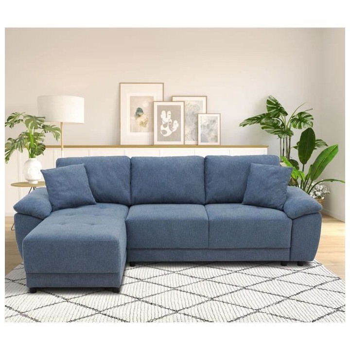 Canapé d'angle convertible réversible 4 places ARIEL - Tissu Bleu -