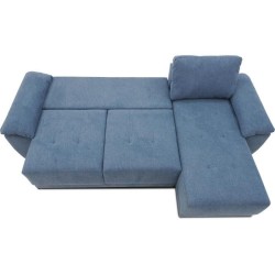 Canapé d'angle convertible réversible 4 places ARIEL - Tissu Bleu - Coffre de rangement - L 257 x P 159 x H 88 cm