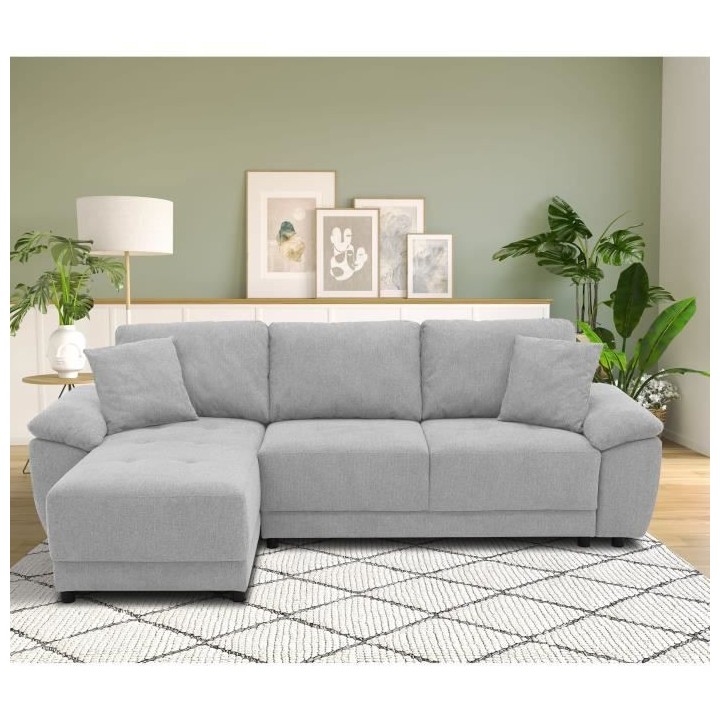 Canapé d'angle convertible réversible 4 places ARIEL - Tissu Gris -