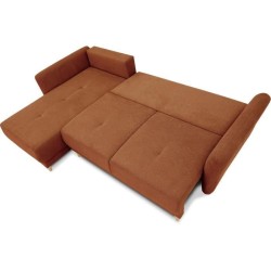 Canapé d'angle convertible réversible 3-4 places CLAUDIUS - Tissu Terracotta - Coffre de rangement - L 244 x P 158 x H 95 cm