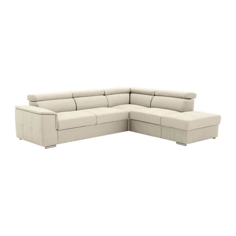 Canapé d'angle convertible réversible 3-4 places DAYTONA - Tissu Beige - Coffre de rangement - L 260 x P 218 x H 77 cm