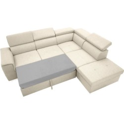 Canapé d'angle convertible réversible 3-4 places DAYTONA - Tissu Beige - Coffre de rangement - L 260 x P 218 x H 77 cm