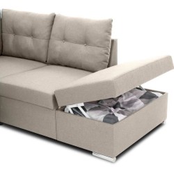 Canapé d'angle convertible réversible 4-5 places MITCHELL - Tissu Beige - Coffre de rangement - L 247 x P 205 x H 71/93 cm