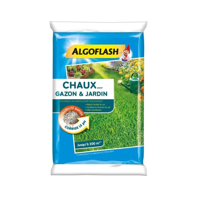 ALGOFLASH Chaux pour gazon et jardin - 10 kg