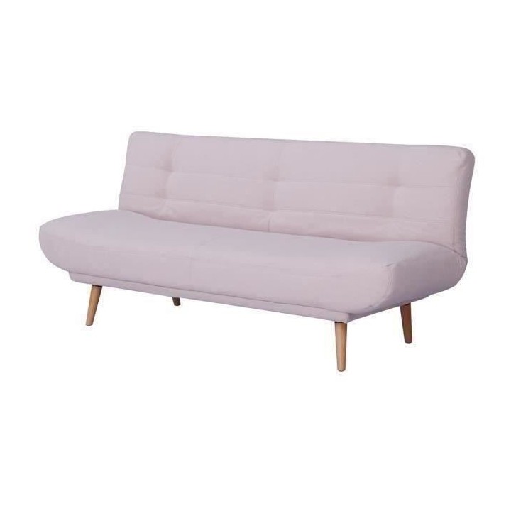 Clic-clac 2 places - Tissu rose - Pieds en bois - L 188 x P 86 x 88 cm