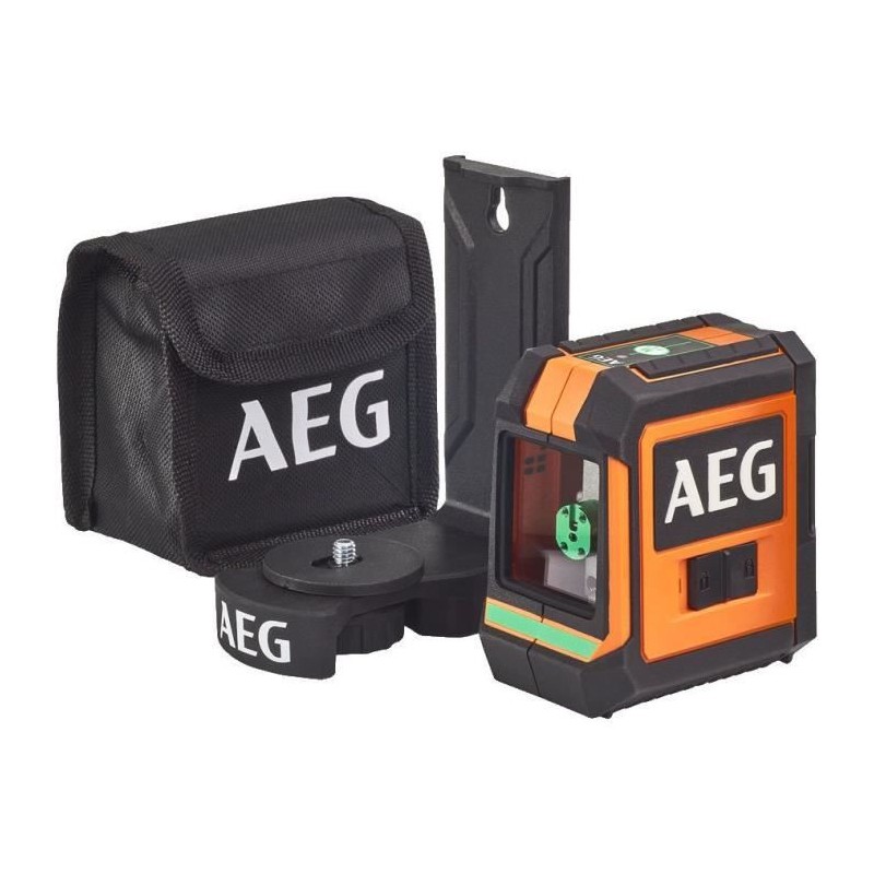 AEG Mesure laser CLG220-B, portée 20 m, laser vert, 2 lignes, avec 1 adaptateur, 2 piles AA, 1 pochette de rangement, bande vel