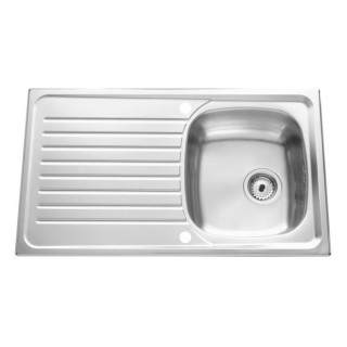 EWI Evier cuisine a encastrer 1 bac + 1 égouttoir Agate - Inox lisse