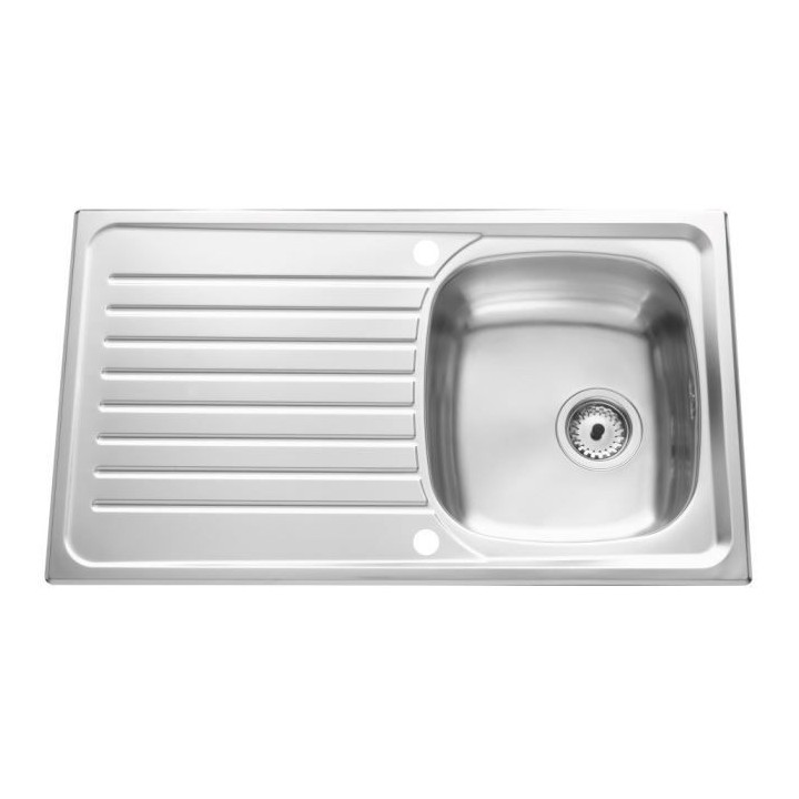 EWI Evier cuisine a encastrer 1 bac + 1 égouttoir Agate - Inox lisse