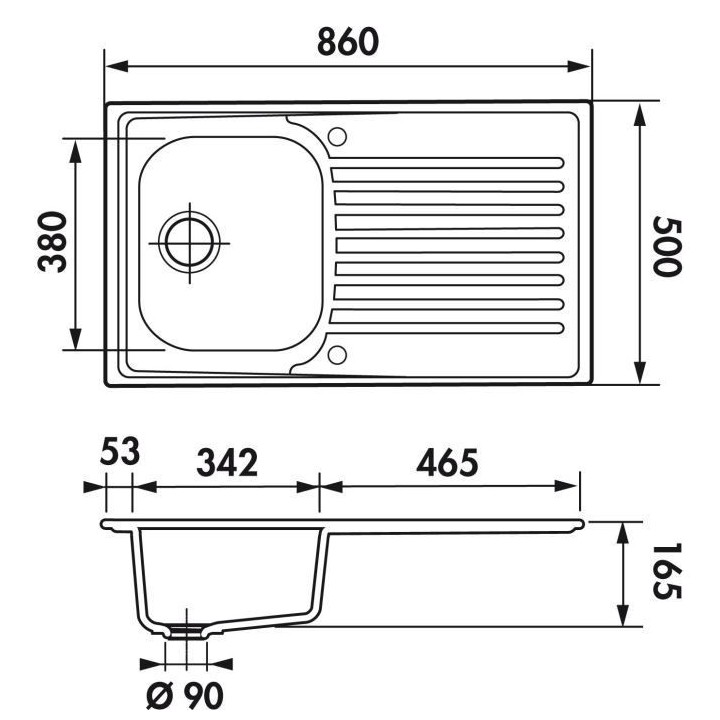 EWI Evier cuisine a encastrer 1 bac + 1 égouttoir Agate - Inox lisse