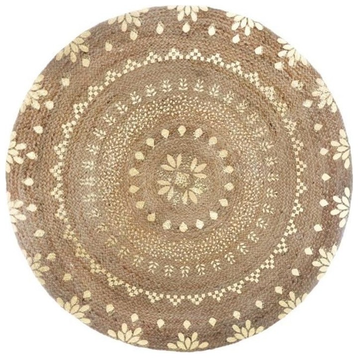 Tapis de salon en jute - Ø 115 cm - Doré