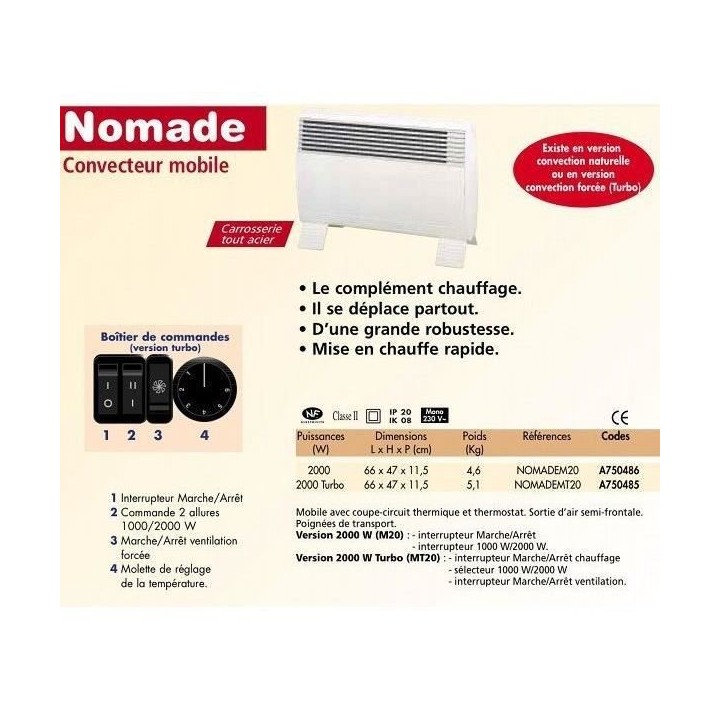 Radiateur a convection mobile NOMADE 2000 W