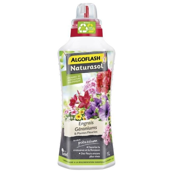 Engrais Liquide Géraniums et Plantes Fleuries - ALGOFLASH NATURASOL -