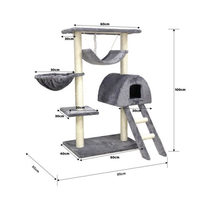 Arbre a chat TIGROU - 95x65x100cm - Gris