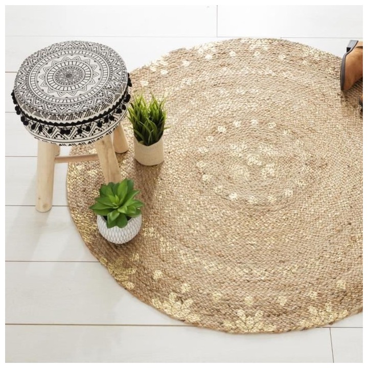 Tapis de salon en jute - Ø 115 cm - Doré