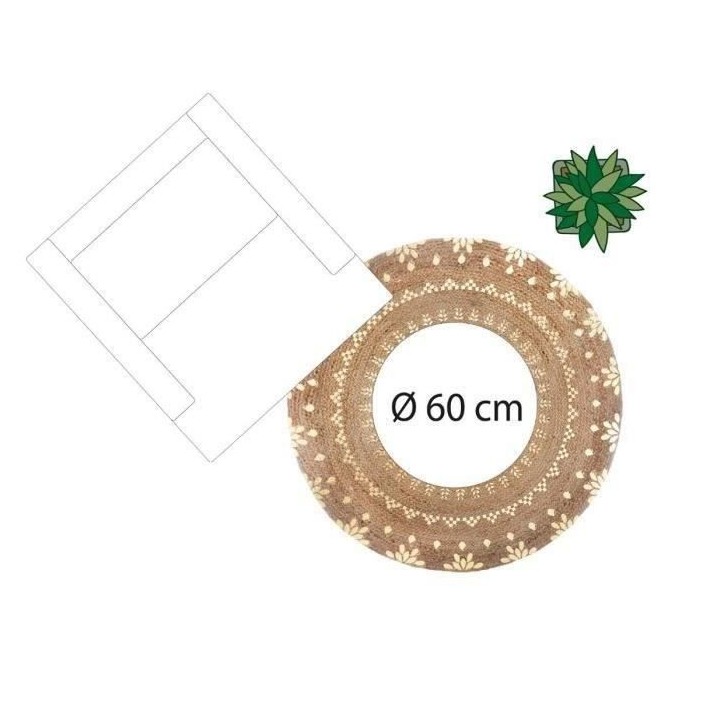 Tapis de salon en jute - Ø 115 cm - Doré