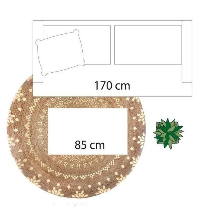 Tapis de salon en jute - Ø 115 cm - Doré