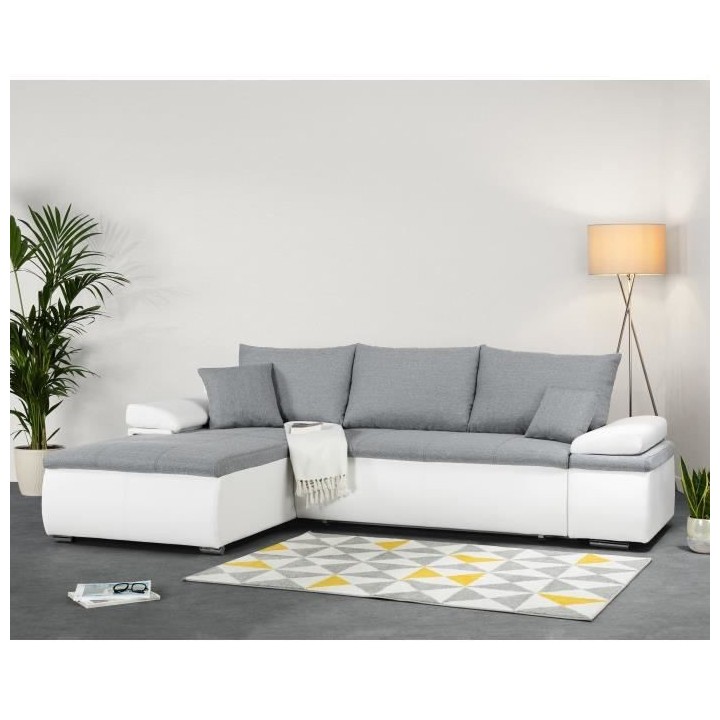 Canapé d'angle réversible convertible 3 places+Coffre - Simili blanc