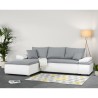 Canapé d'angle réversible convertible 3 places+Coffre - Simili blanc et tissu gris - CELINA - L 274 x P 184 cm - Fabriqué en