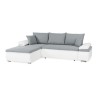 Canapé d'angle réversible convertible 3 places+Coffre - Simili blanc et tissu gris - CELINA - L 274 x P 184 cm - Fabriqué en