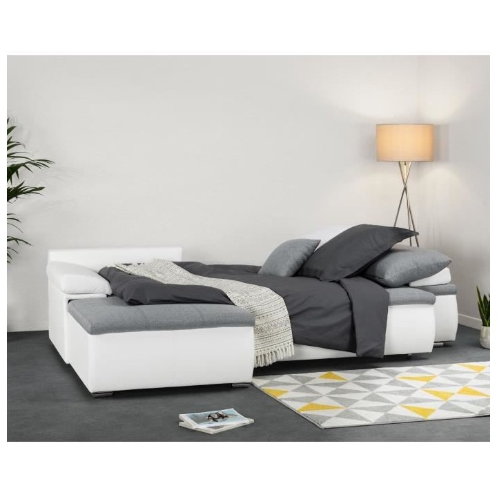Canapé d'angle réversible convertible 3 places+Coffre - Simili blanc