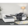 Canapé d'angle réversible convertible 3 places+Coffre - Simili blanc et tissu gris - CELINA - L 274 x P 184 cm - Fabriqué en