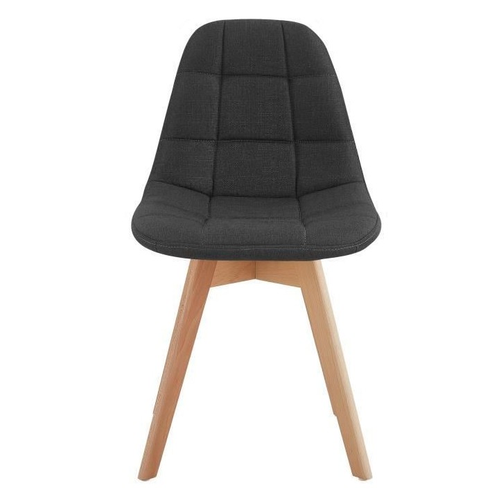 ANYA Lot de 4 chaises - Tissu gris - Pied bois hetre massif naturel -