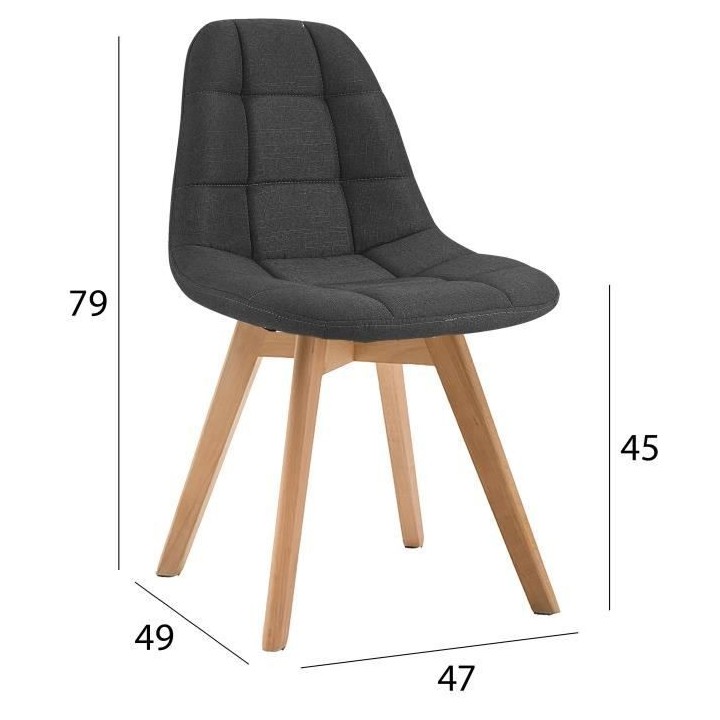 ANYA Lot de 4 chaises - Tissu gris - Pied bois hetre massif naturel -