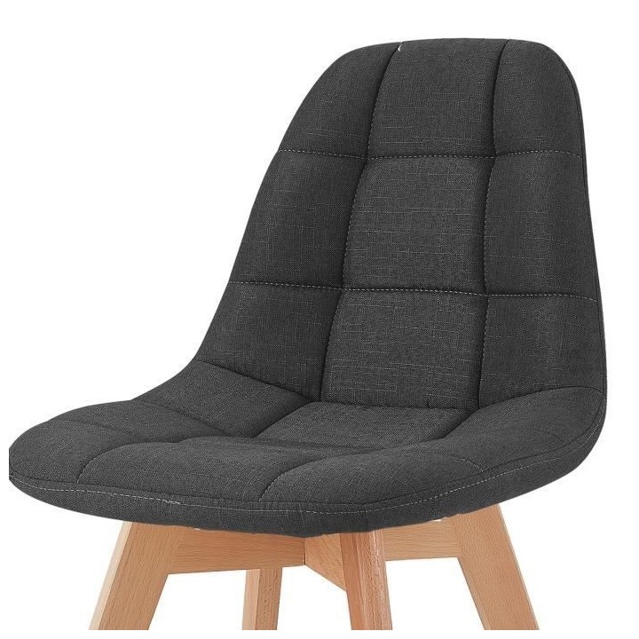 ANYA Lot de 4 chaises - Tissu gris - Pied bois hetre massif naturel -
