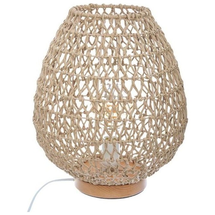 Lampe a poser en métal et papier - H 35,5 cm - Beige