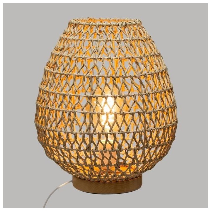 Lampe a poser en métal et papier - H 35,5 cm - Beige